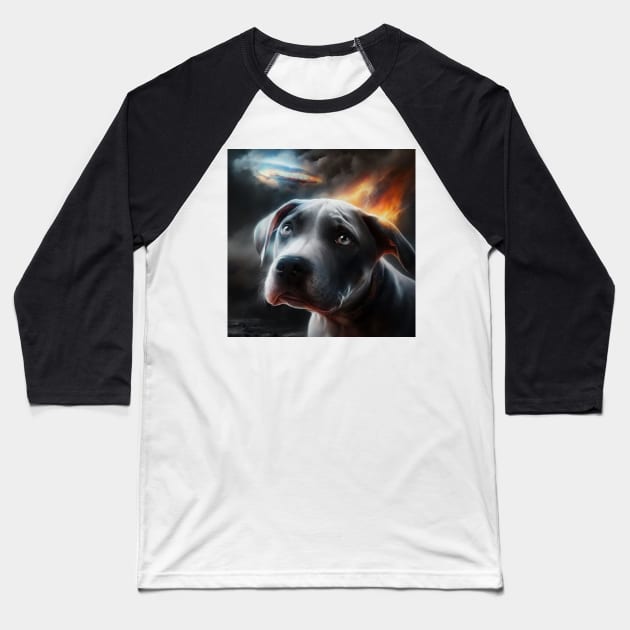 Scared Pit Bull Puppy Baseball T-Shirt by Enchanted Reverie